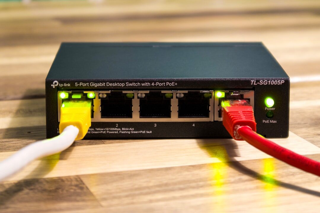 Server racks and signal routing equipment in a broadcast facility